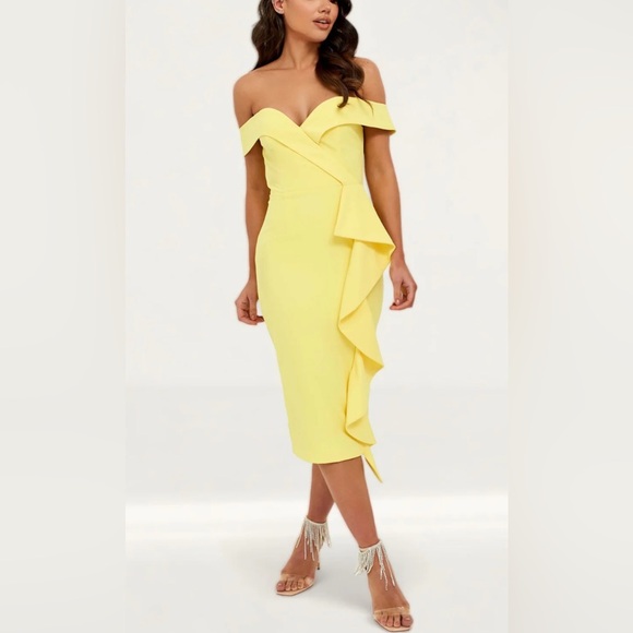 Lavish Alice Dresses & Skirts - NEW Lavish Alice Yellow Bardot Midi Dress 12